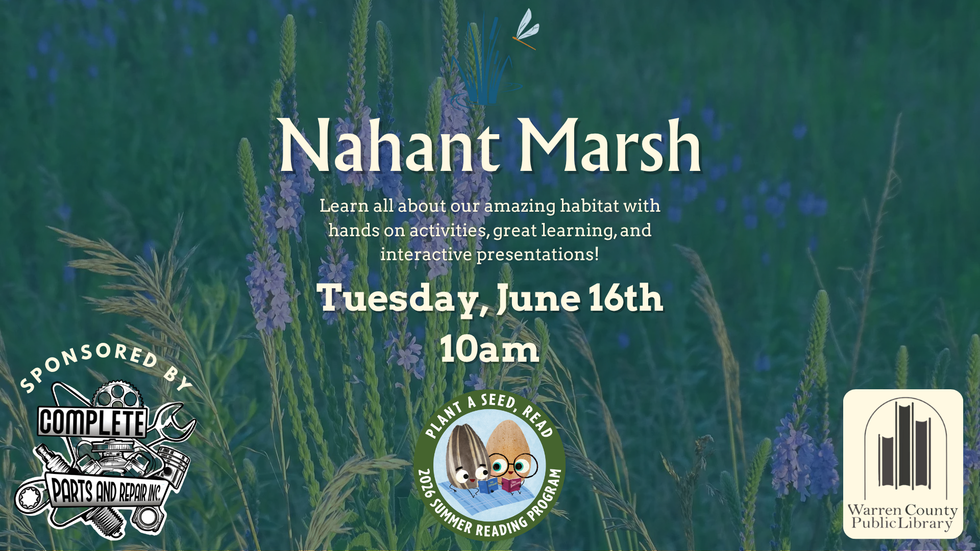 Nahant Marsh, Learn all about our amazing habitat with hands on activities, great learning, and interactive presentations! Tuesday, June 16th at 10am