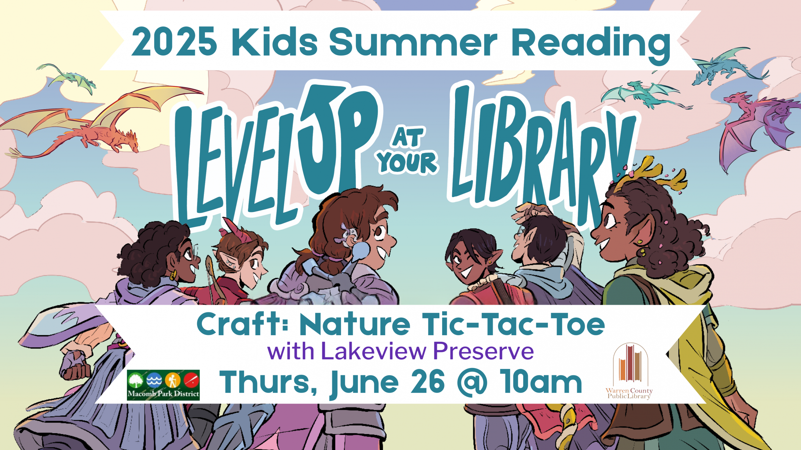 2025 Kids Summer Reading Level Up at Your Library Craft: Nature Tic-Tac-Toe with Lakeview Preserve Thurs, June 26 at 10am